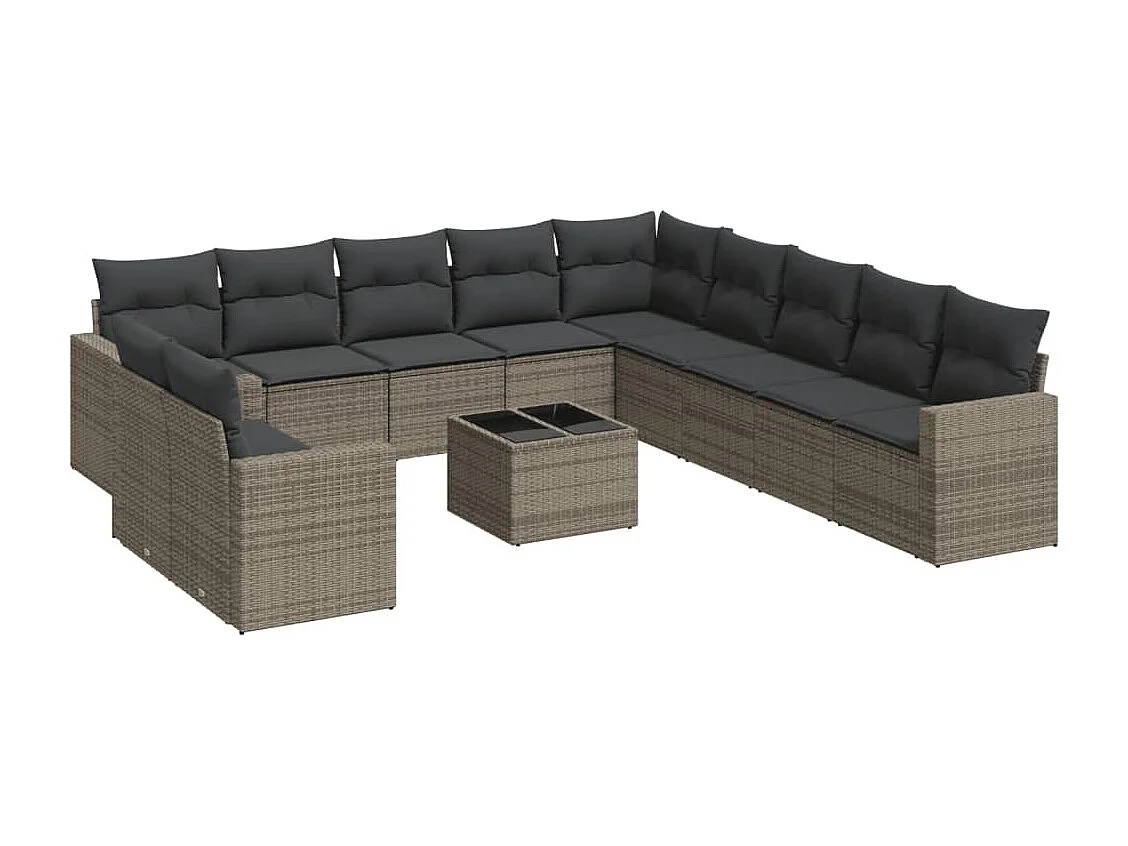 Salon de jardin avec coussins 12 pcs gris résine tressée