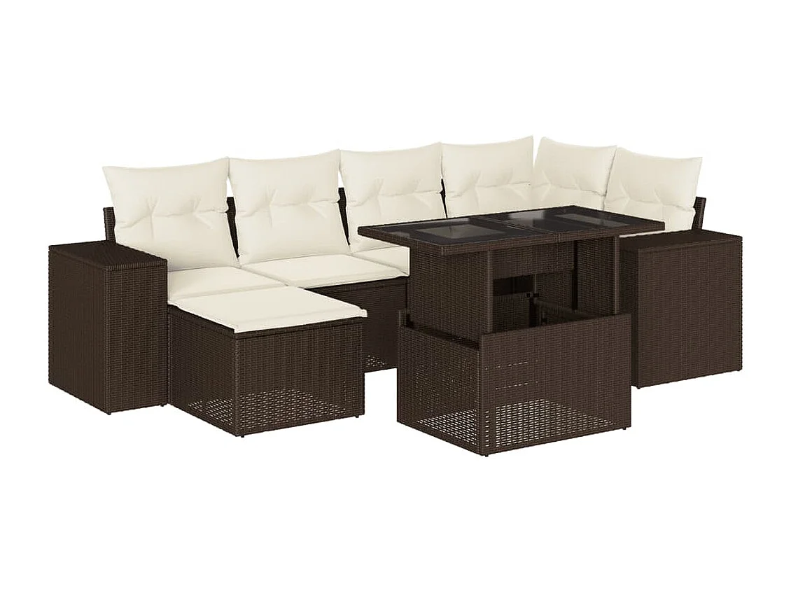 Set mobili da giardino con cuscini 7 pz in resina vimini marrone