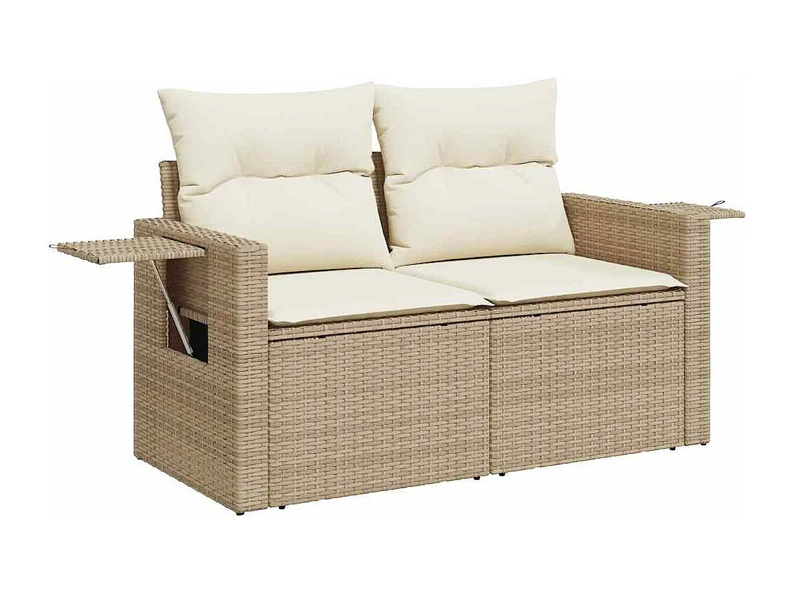 Salon de jardin avec coussins 9 pcs beige résine tressée