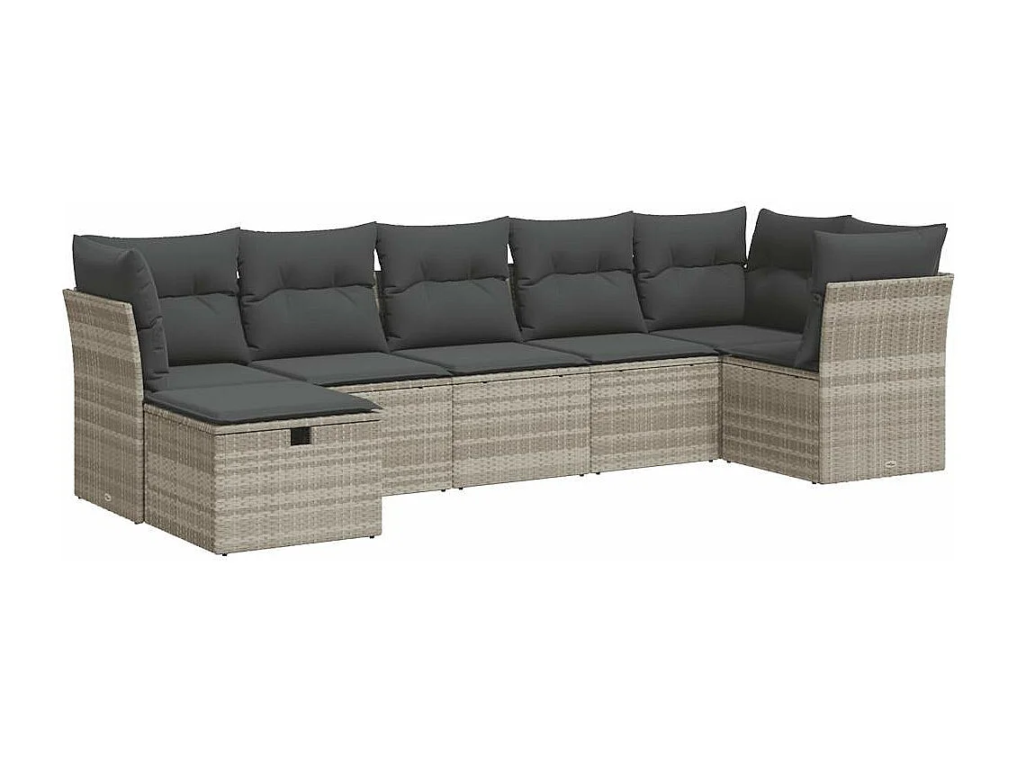 Gartenmöbel-Set mit Kissen 7-tlg. hellgraues Kunstharzgeflecht