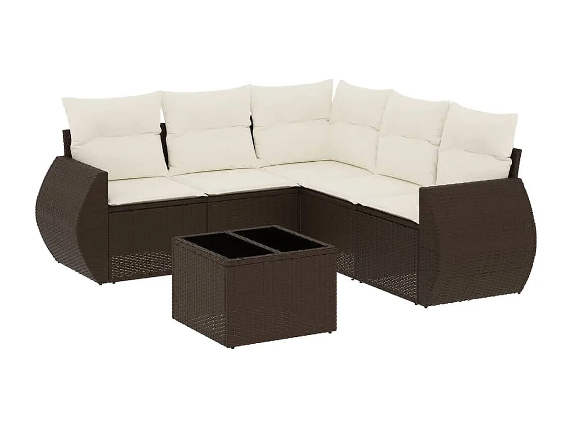 Gartenmöbel-Set mit Kissen 6-tlg. braun gewebtes Harz