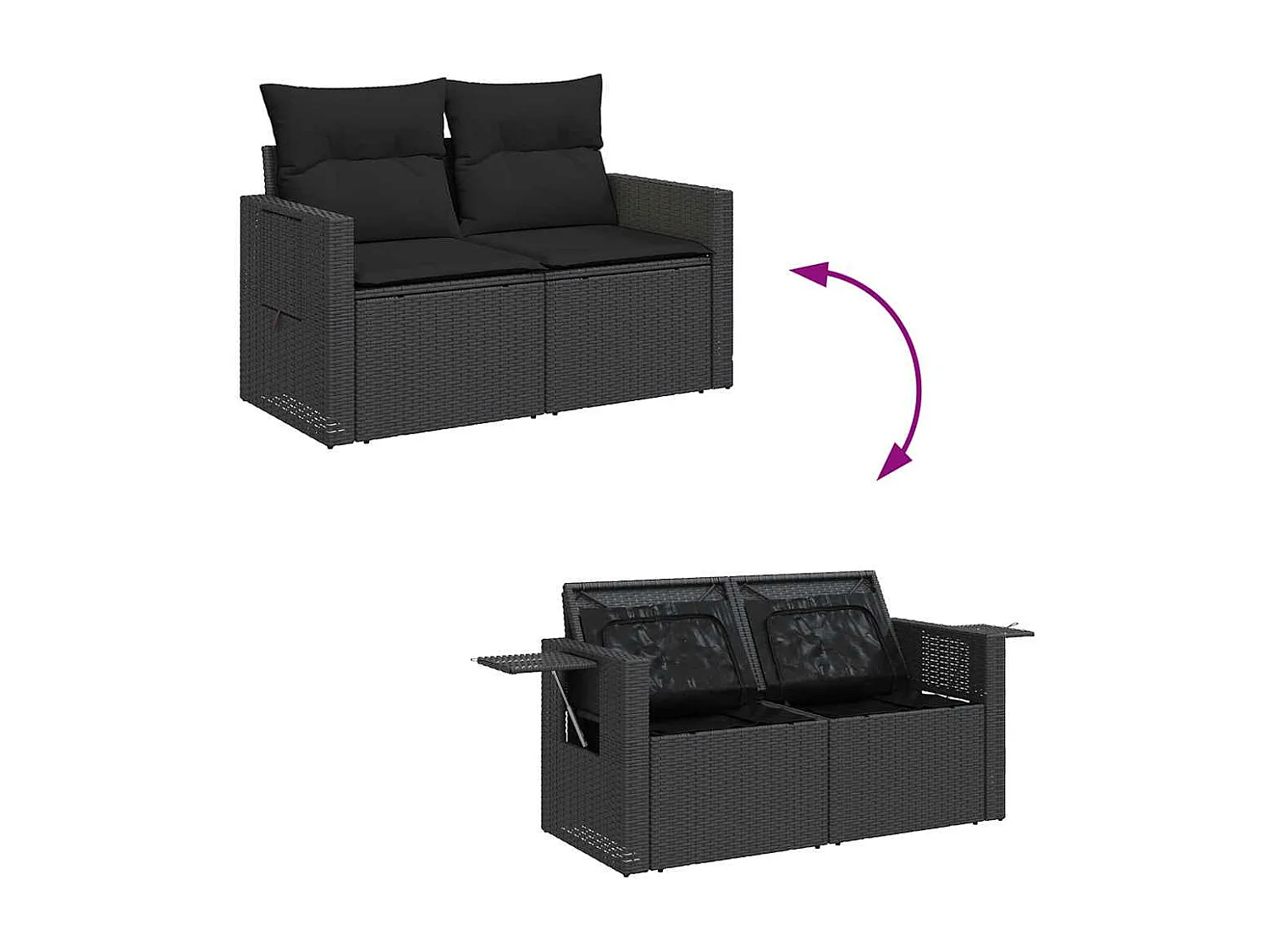 Salon de jardin 7 pcs avec coussins noir résine tressée