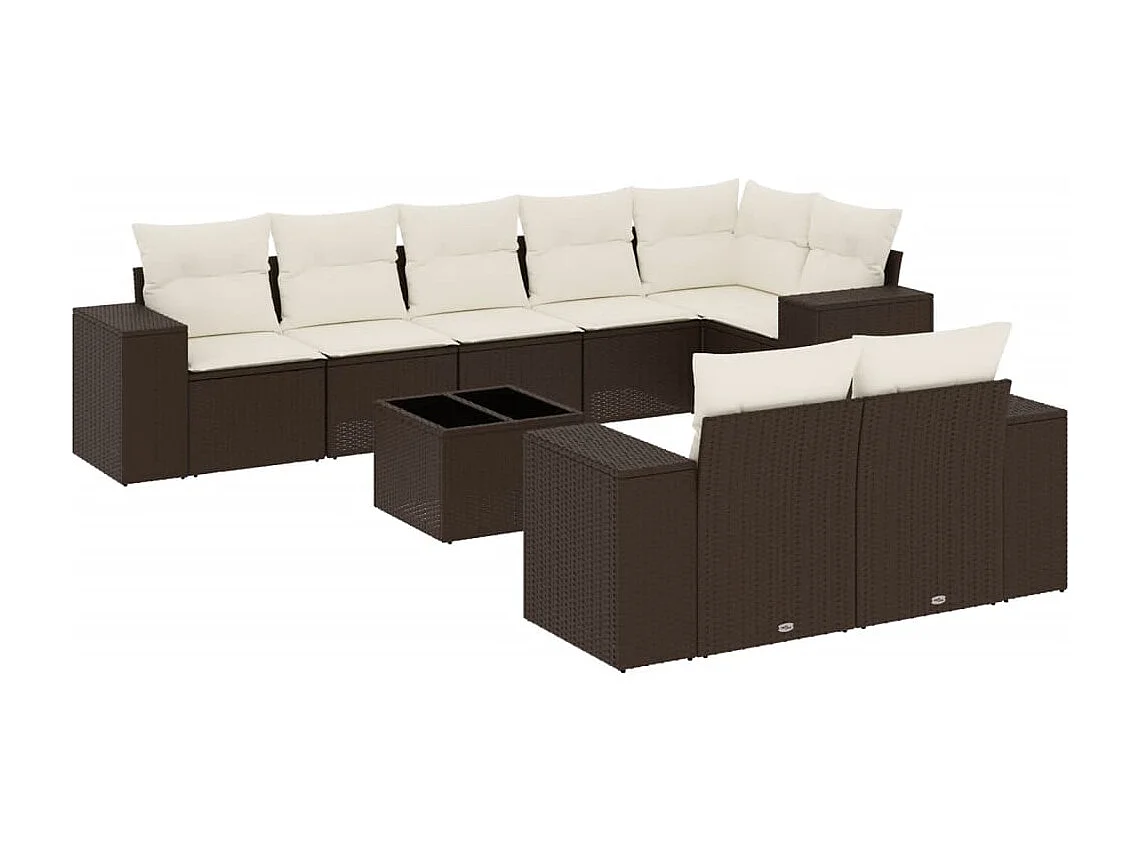 Tuinmeubelset met kussens 9 stuks bruin riet hars