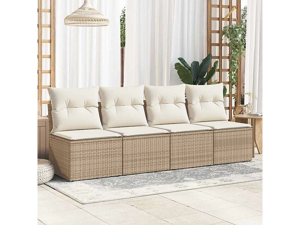 Salon de jardin avec coussins 2 pcs beige résine tressée acacia