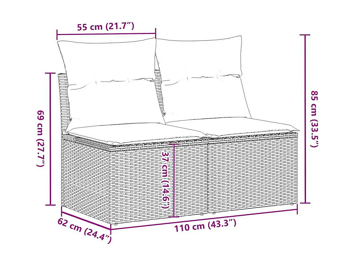 Salon de jardin avec coussins 2 pcs beige résine tressée acacia