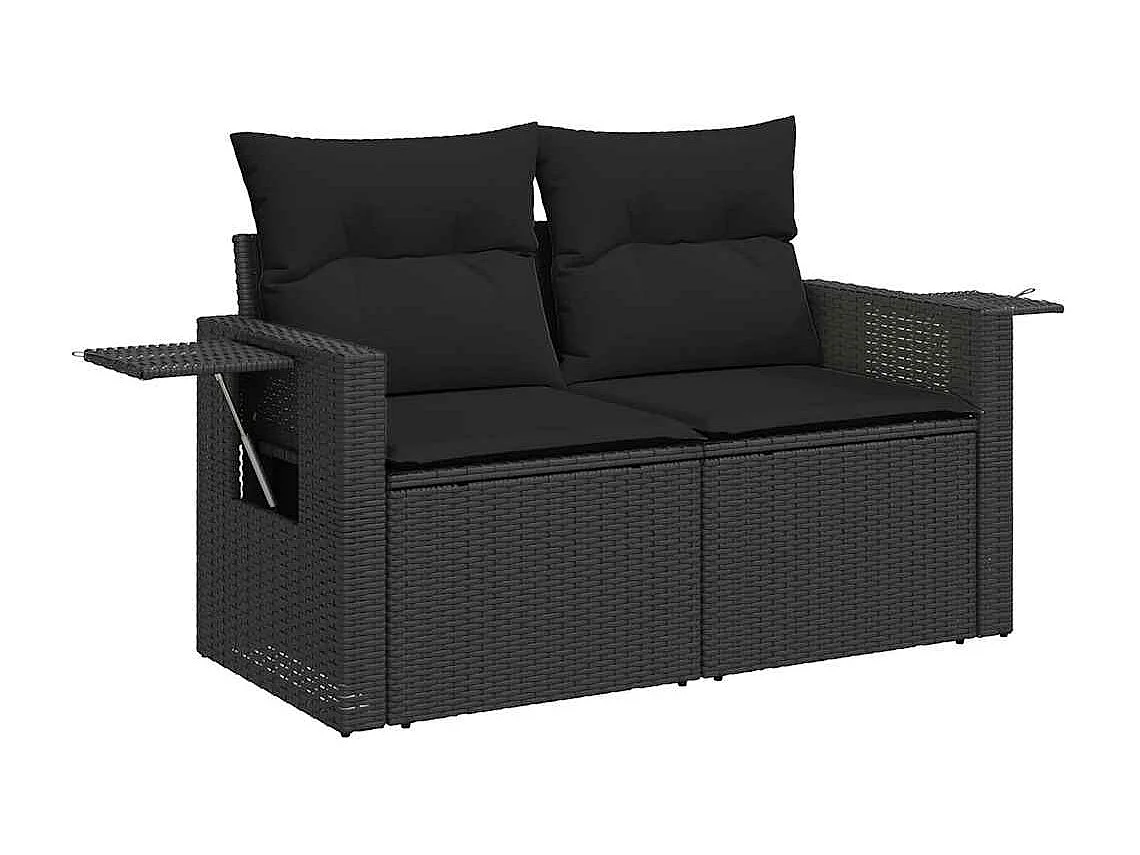 Salon de jardin 5 pcs avec coussins noir résine tressée