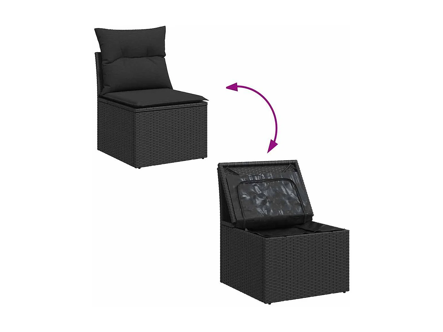 Salon de jardin 5 pcs avec coussins noir résine tressée