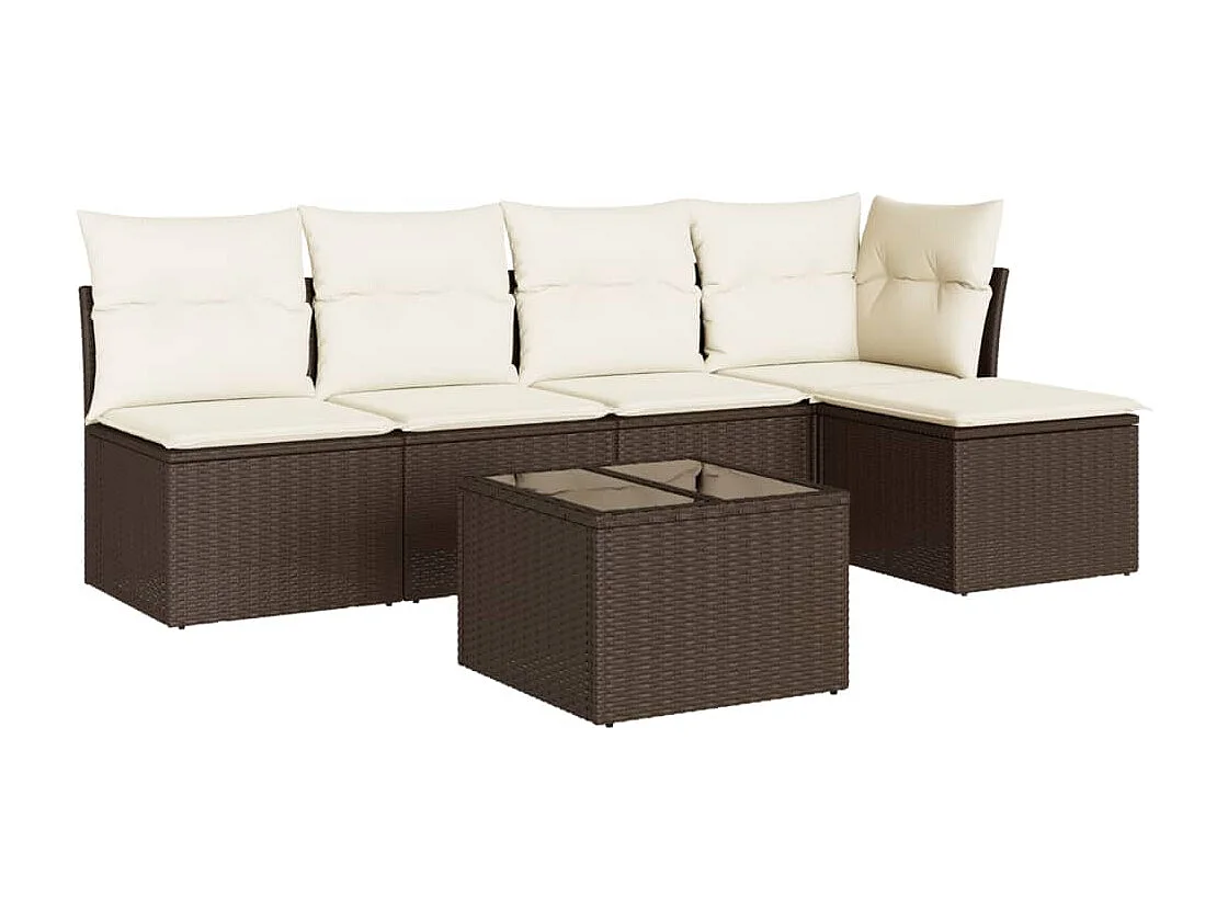 Salon de jardin avec coussins 6 pcs marron résine tressée