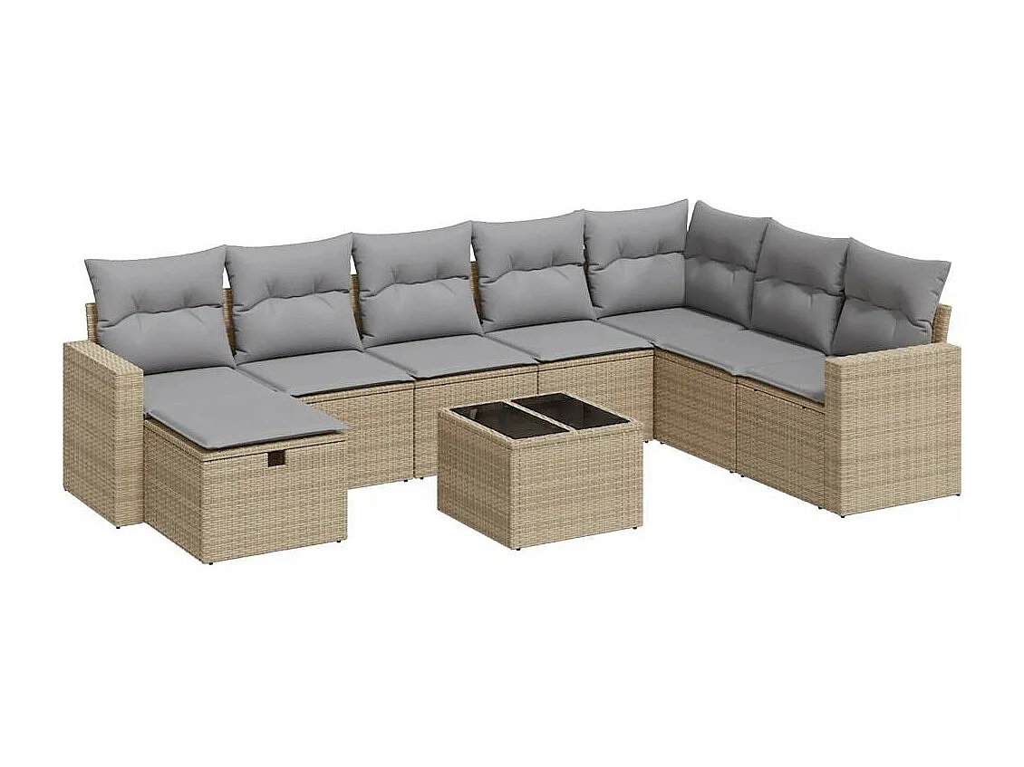 Salon de jardin avec coussins 9 pcs beige résine tressée