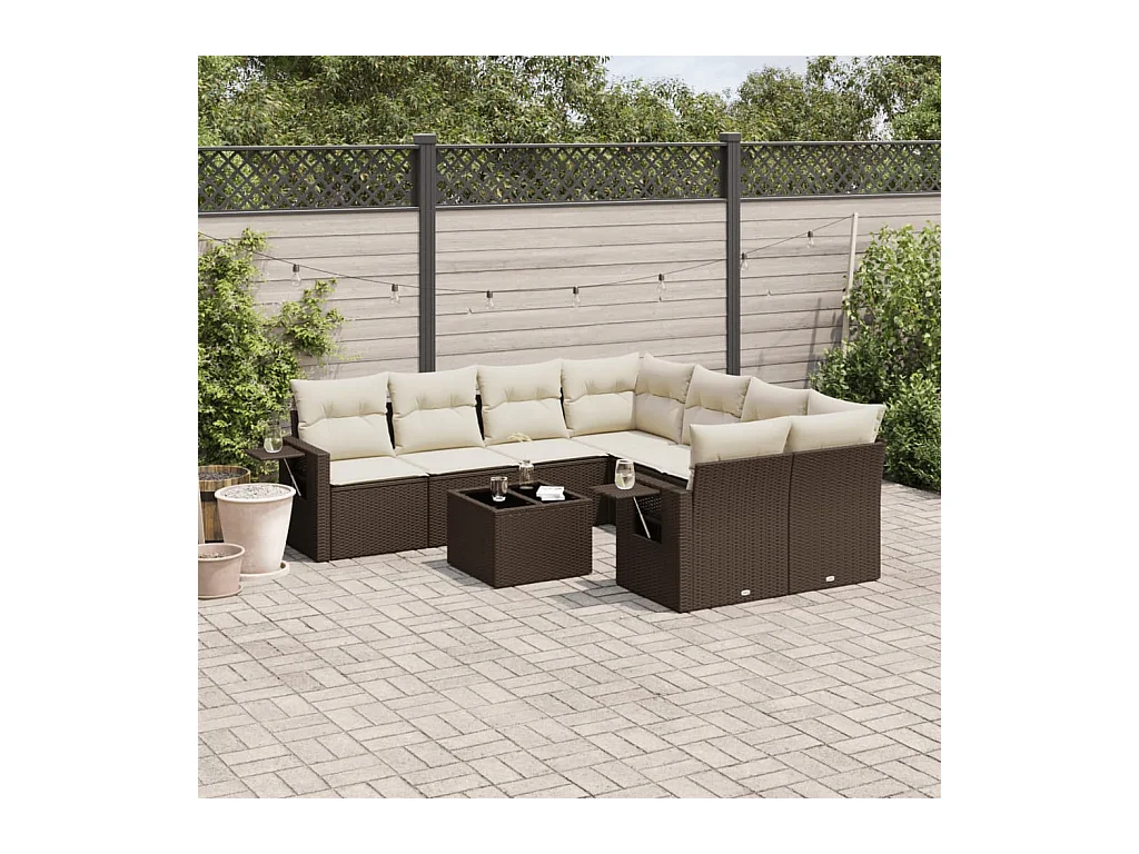 Set mobili da giardino con cuscini 9 pezzi in vimini marrone resina