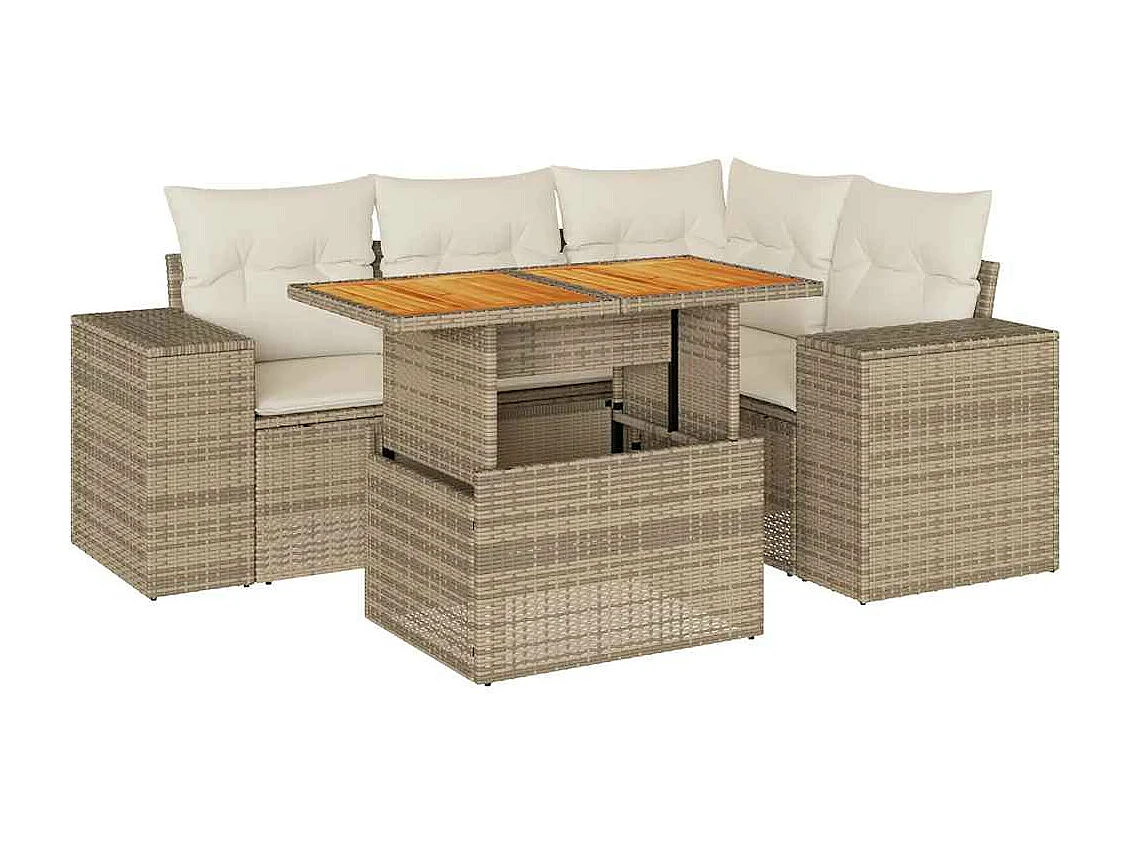 Gartenmöbel-Set mit Kissen 5-tlg. beige gewebtes Harz