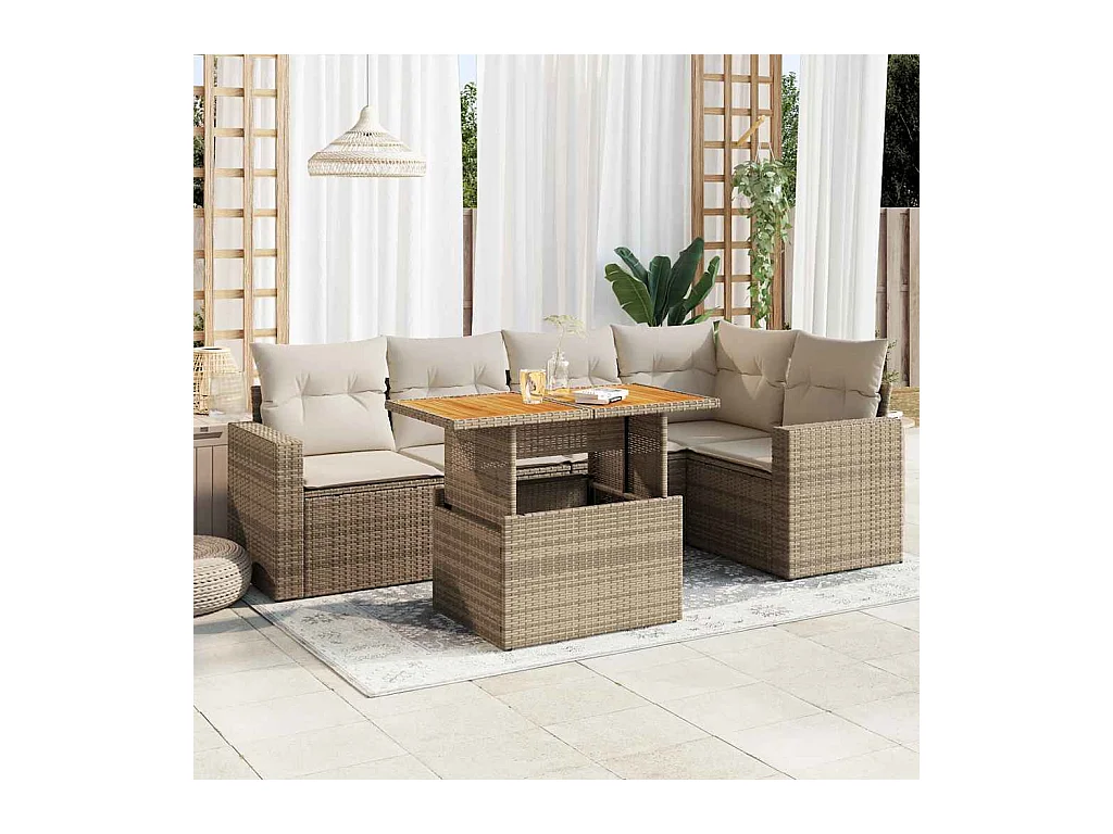 Salon de jardin avec coussins 6 pcs beige résine tressée