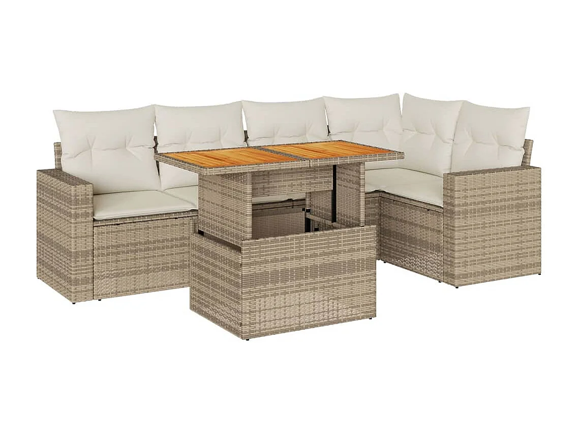 Salon de jardin avec coussins 6 pcs beige résine tressée