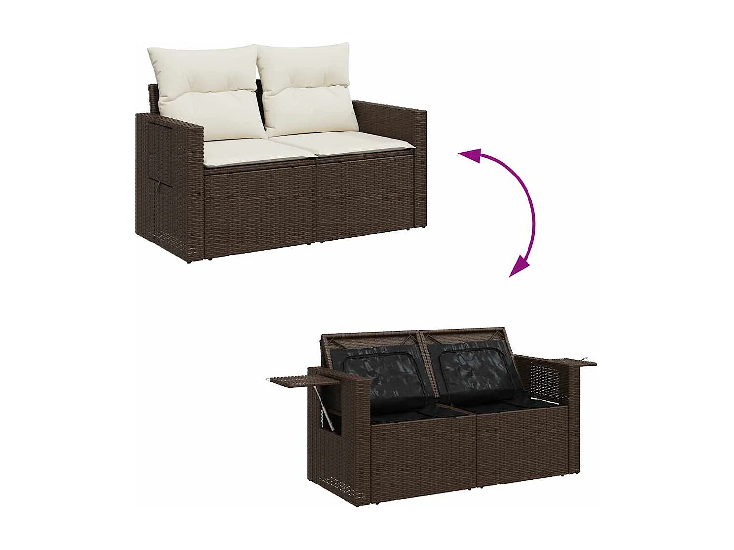 Set di mobili da giardino con cuscini 5 pezzi in resina intrecciata marrone