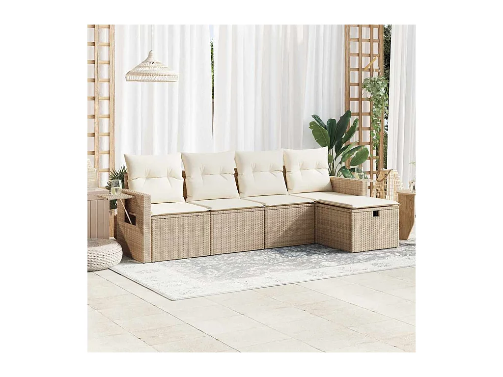 Set mobili da giardino con cuscini 5 pezzi in resina intrecciata beige