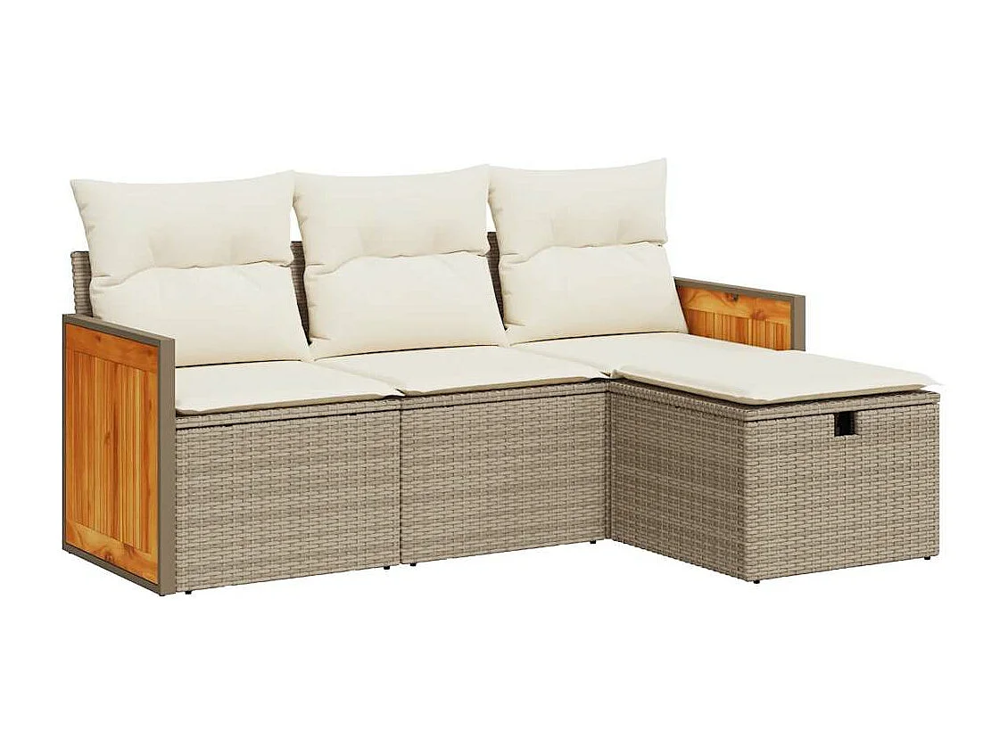 Conjunto de muebles de jardín con cojines 4 piezas resina tejida beige