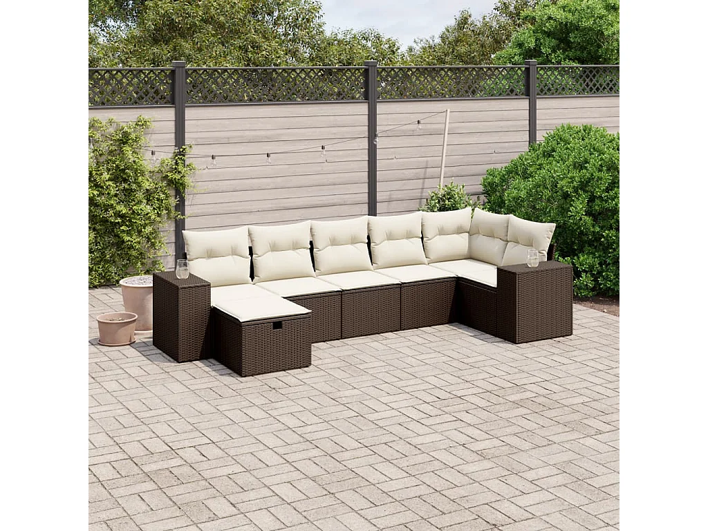 Conjunto de móveis de jardim com almofadas 7 peças resina de vime marrom
