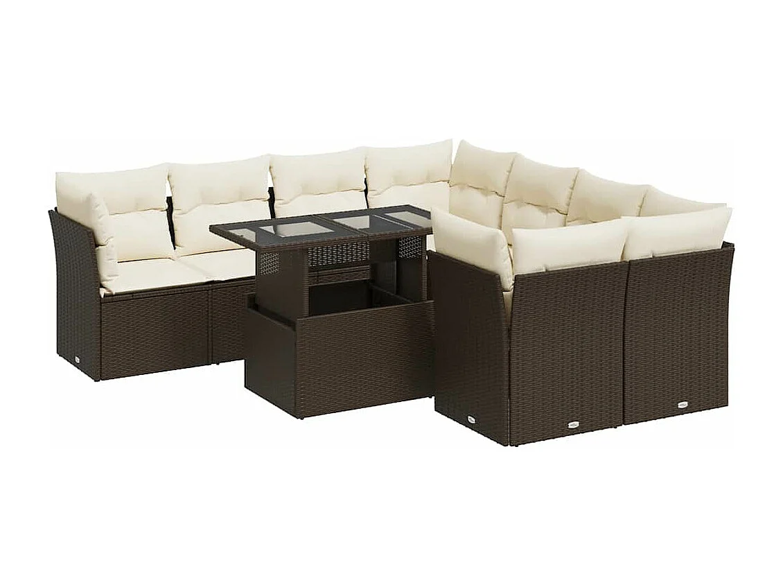 Set mobili da giardino con cuscini 9 pezzi in vimini marrone resina