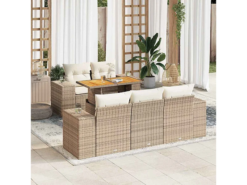 Salon de jardin avec coussins 6 pcs beige résine tressée
