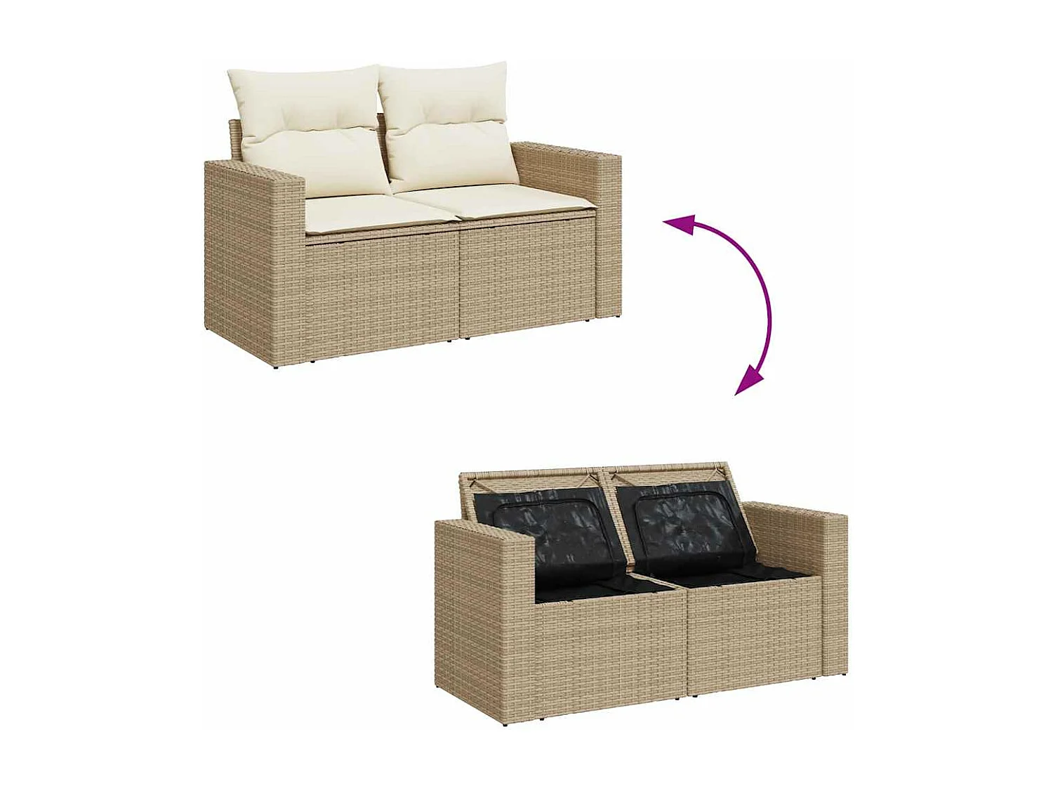 Salon de jardin avec coussins 7 pcs beige résine tressée