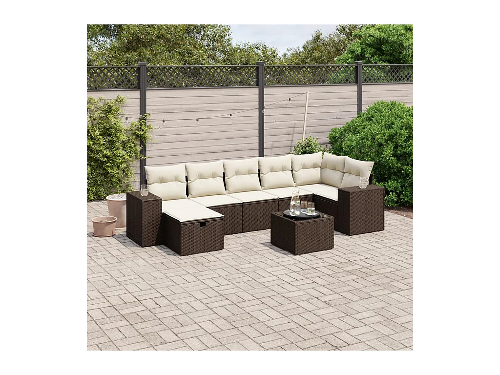 Salon de jardin 8 pcs avec coussins marron résine tressée