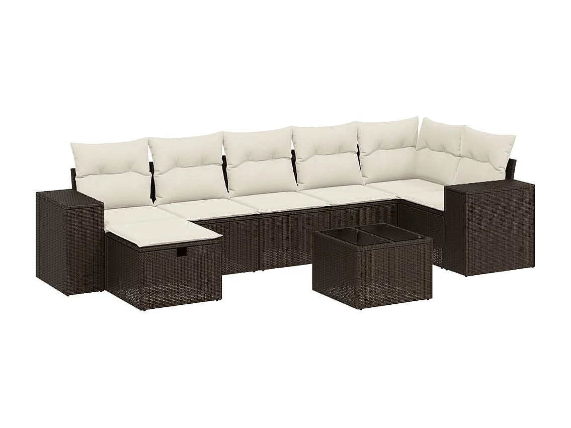 Conjunto de móveis de jardim de 8 peças com almofadas marrons em resina trançada