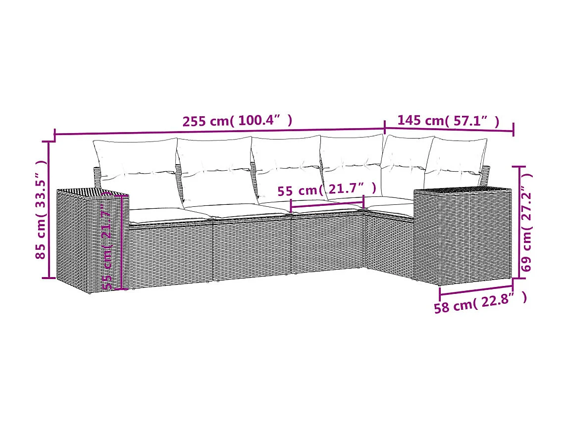 Conjunto de móveis de jardim com almofadas 5 peças resina trançada marrom