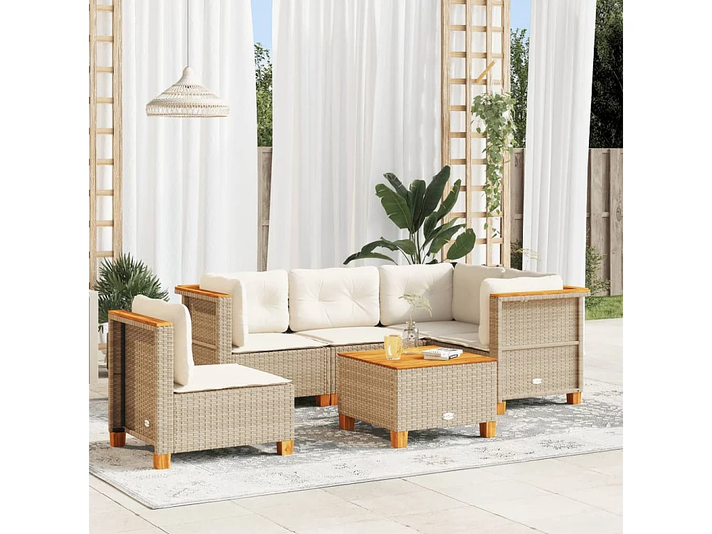 Salon de jardin avec coussins 6 pcs beige résine tressée