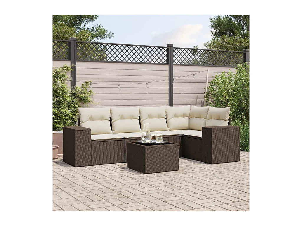 Salon de jardin avec coussins 6 pcs marron résine tressée
