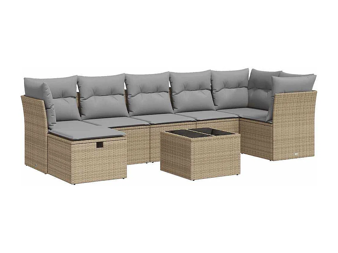 Gartenmöbel-Set mit Kissen 8-tlg. beige gewebtes Harz