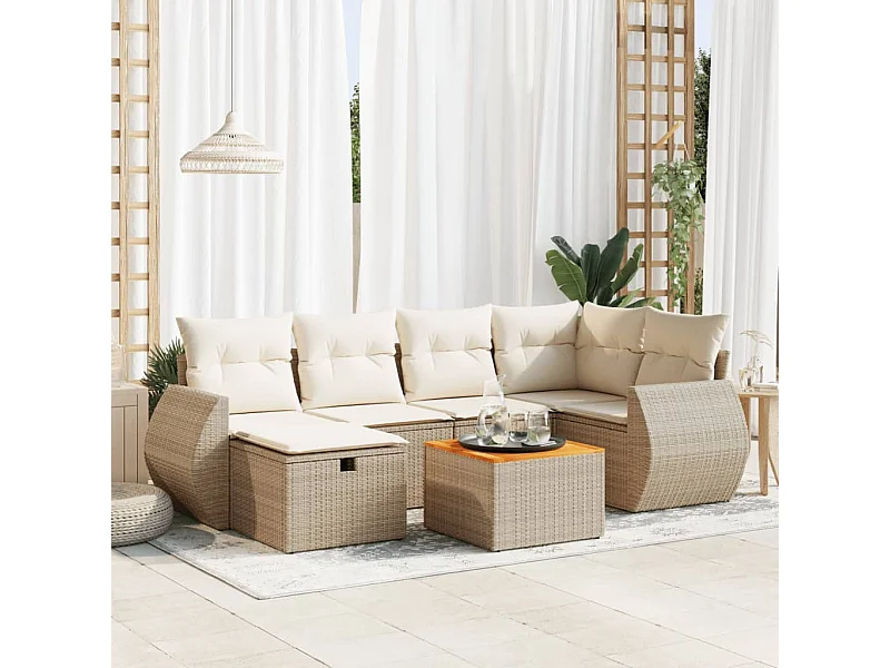 Salon de jardin avec coussins 7 pcs beige résine tressée