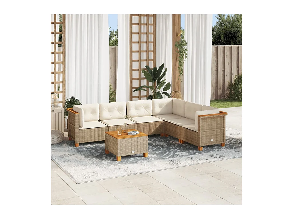 Set mobili da giardino con cuscini 7 pz beige resina intrecciata