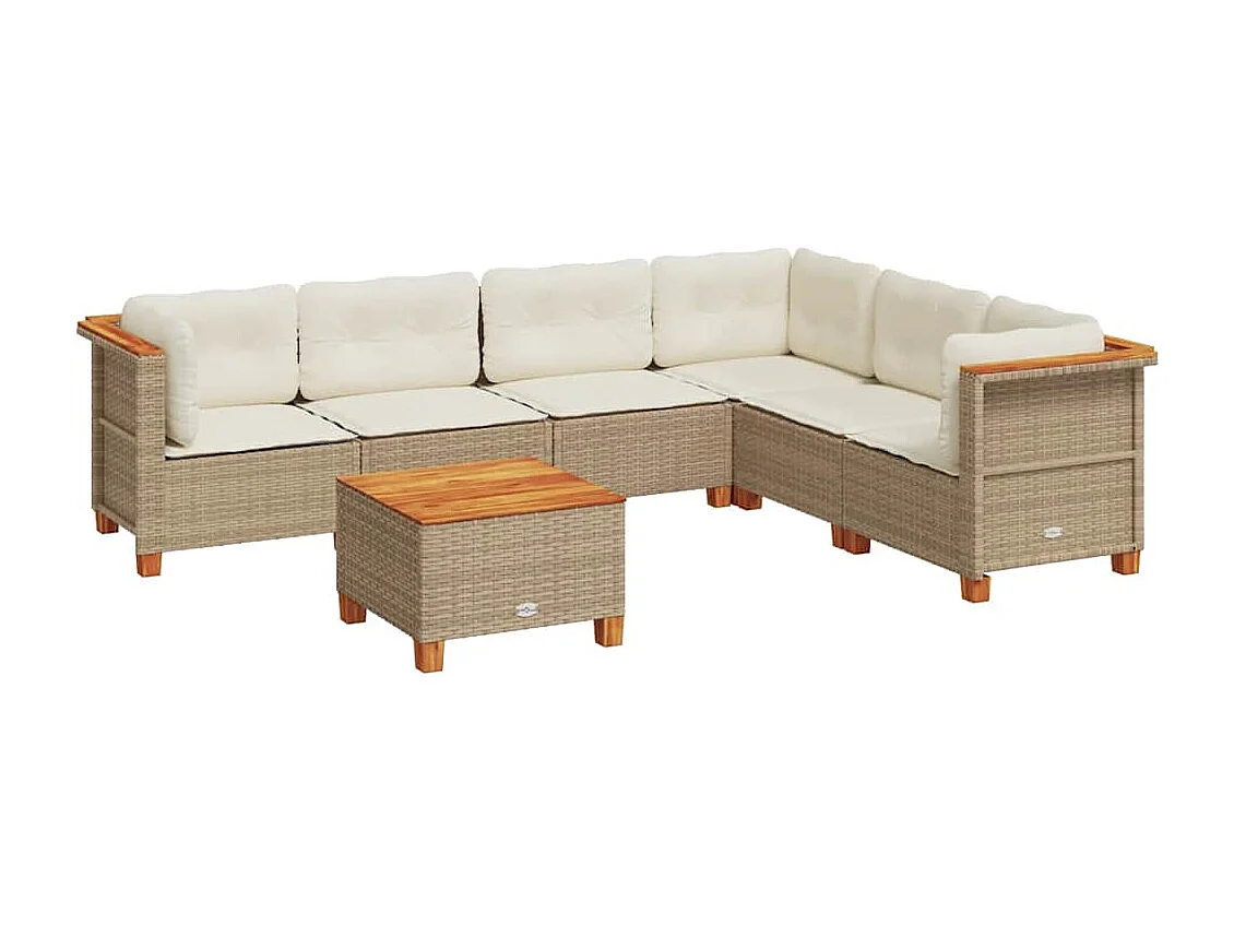Salon de jardin avec coussins 7 pcs beige résine tressée