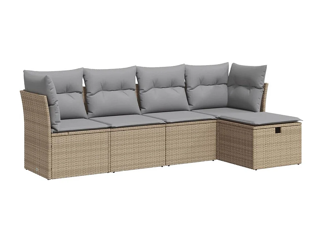 Salon de jardin avec coussins 5 pcs beige résine tressée
