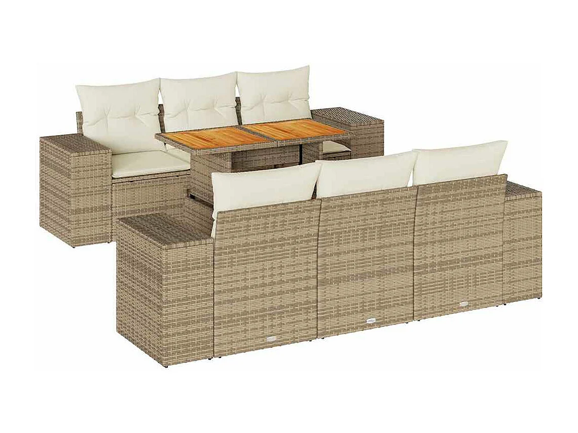 Set mobili da giardino con cuscini 7 pz beige resina intrecciata