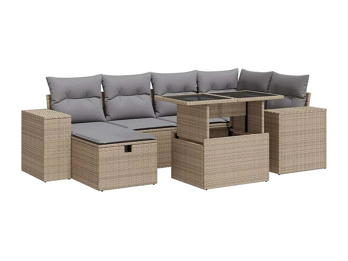 Gartenmöbel-Set mit Kissen 8-tlg. beige gewebtes Harz