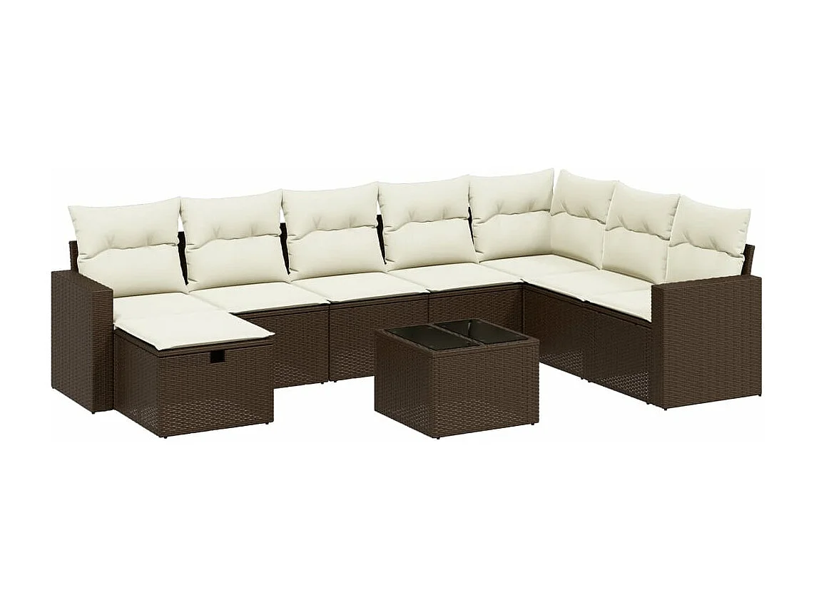 Set mobili da giardino con cuscini 9 pezzi in vimini marrone resina