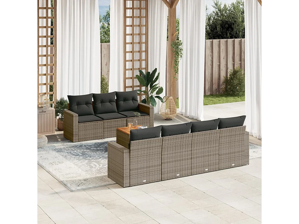 Salon de jardin 8 pcs avec coussins gris résine tressée