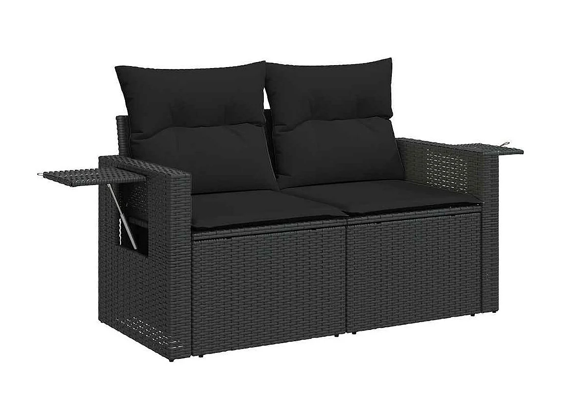 Salon de jardin 4 pcs avec coussins noir résine tressée