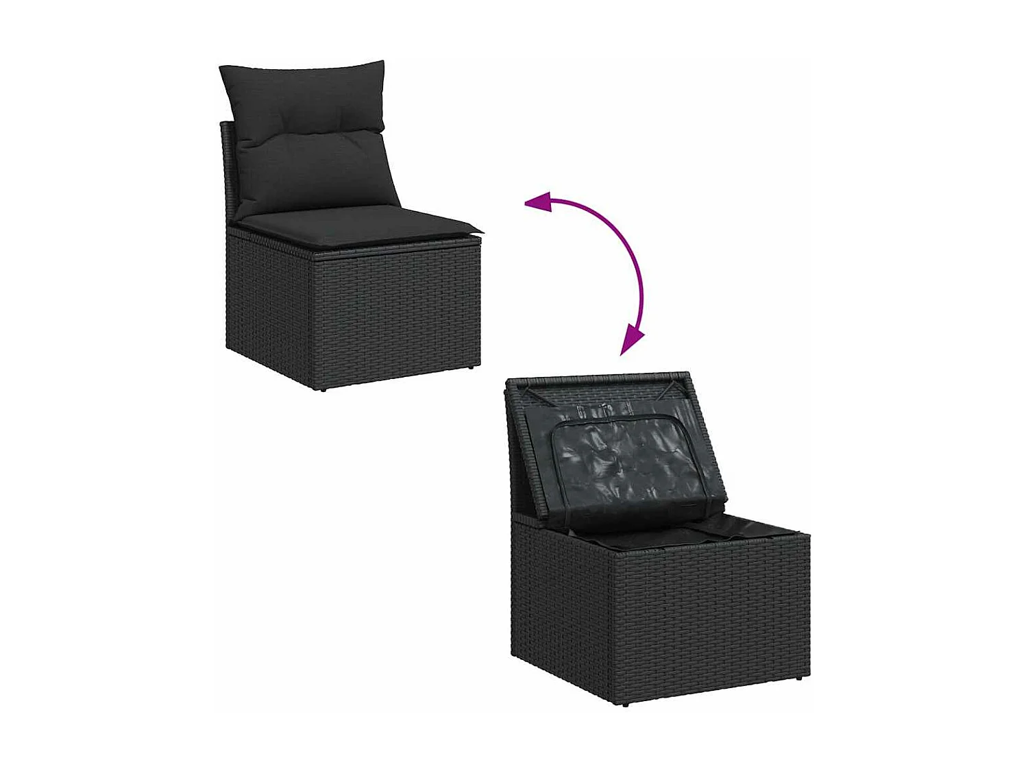 Salon de jardin 4 pcs avec coussins noir résine tressée
