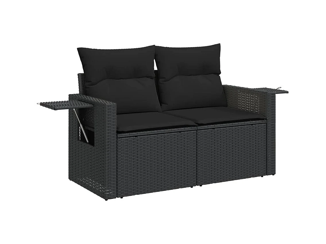 Salon de jardin 11 pcs avec coussins noir résine tressée