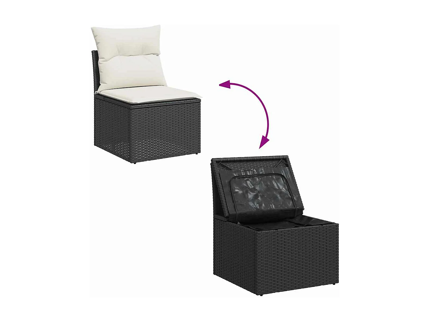 Salon de jardin 5 pcs avec coussins noir résine tressée acacia
