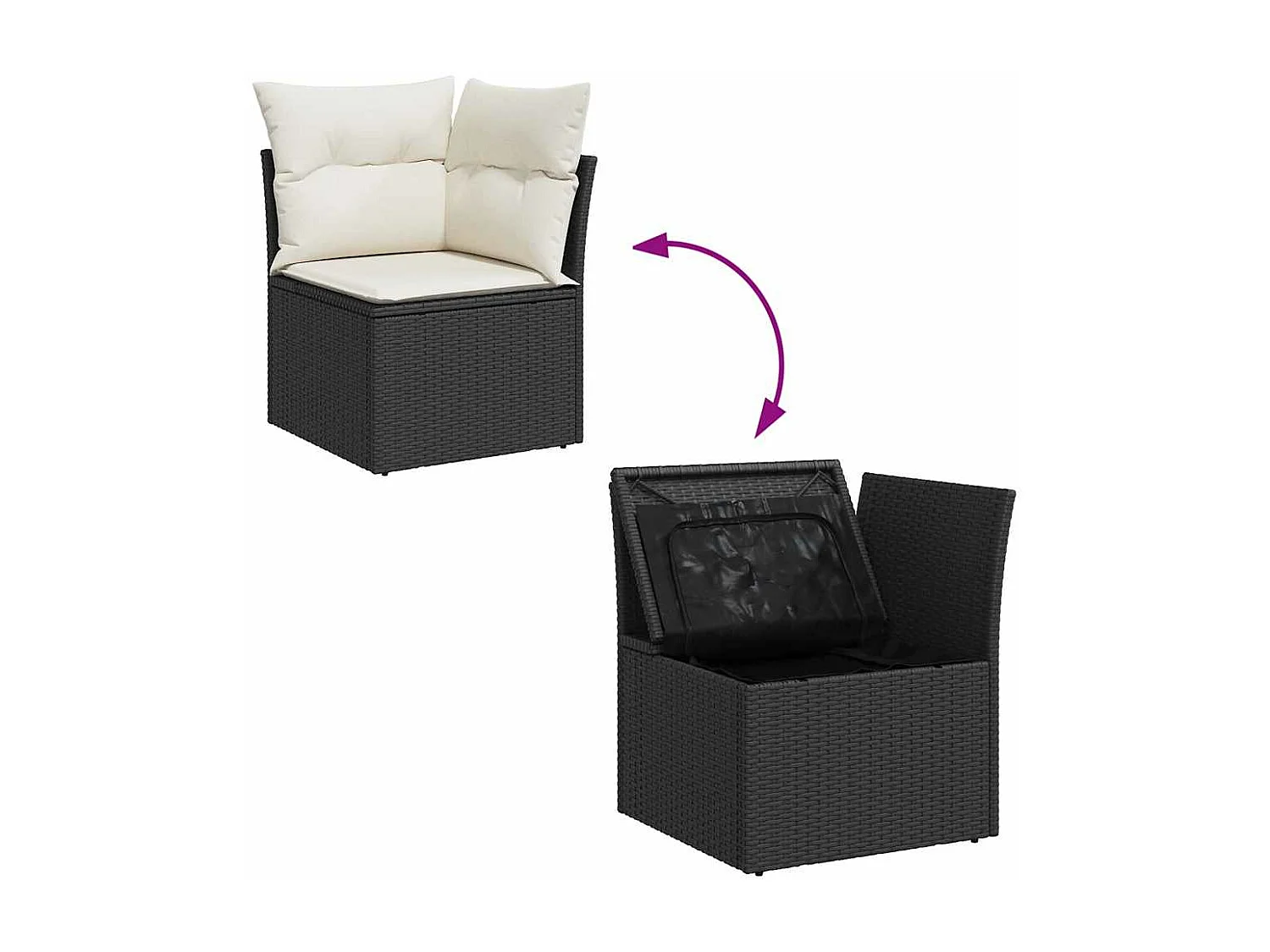 Salon de jardin 5 pcs avec coussins noir résine tressée acacia