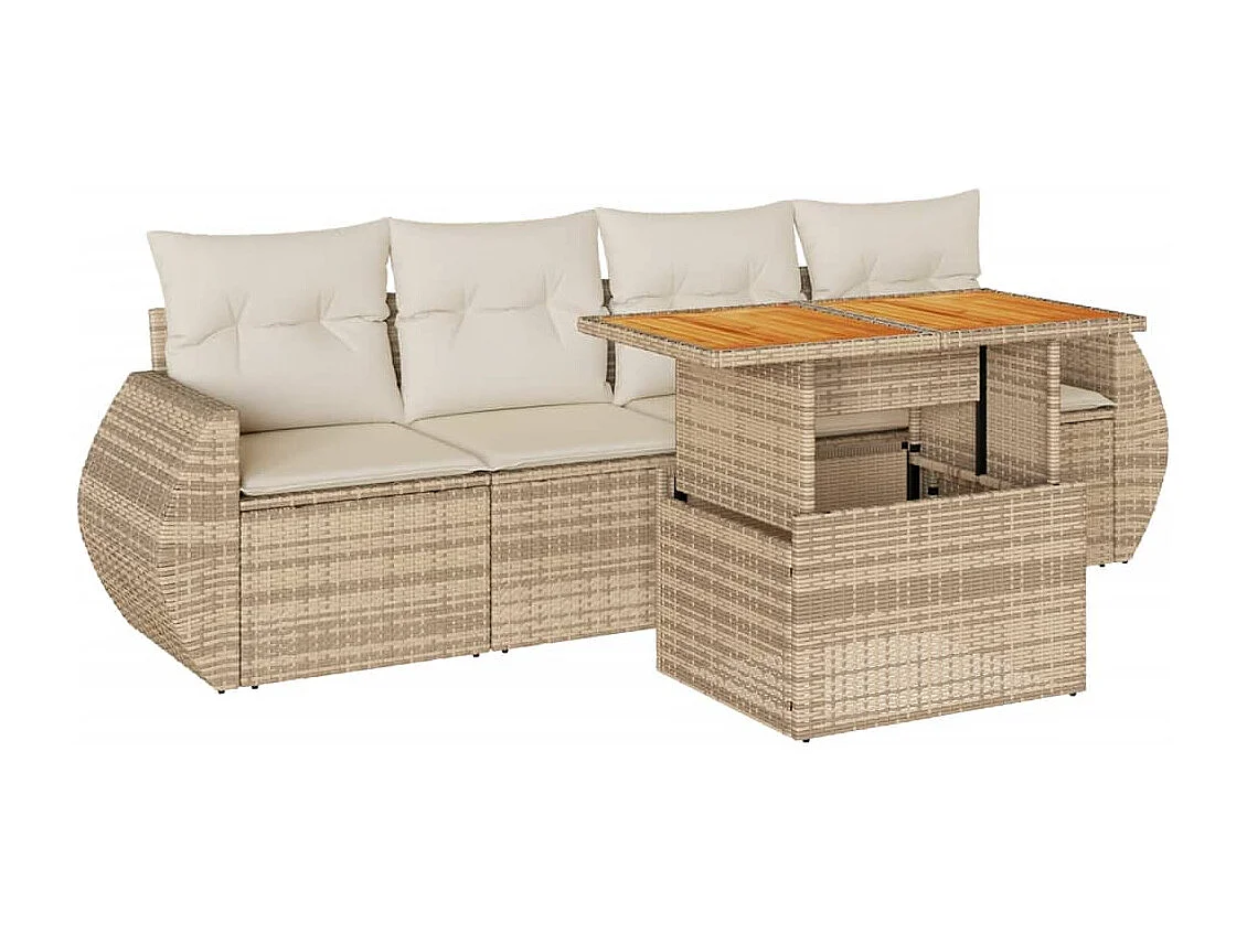 Set mobili da giardino con cuscini 5 pezzi in resina intrecciata beige