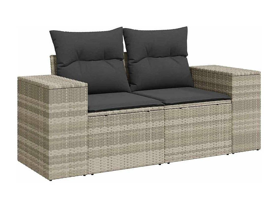 Set di mobili da giardino da 8 pezzi con cuscini grigio chiaro in resina intrecciata