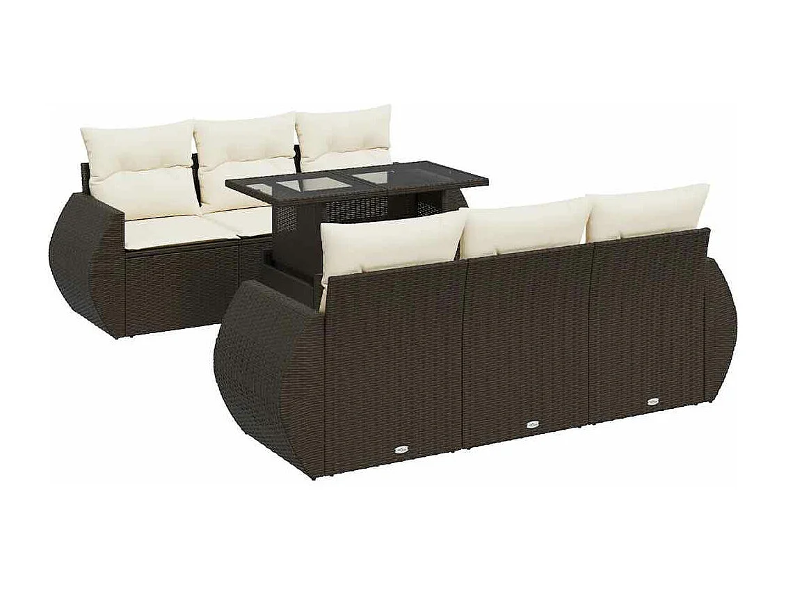 Set mobili da giardino con cuscini 7 pz in resina vimini marrone