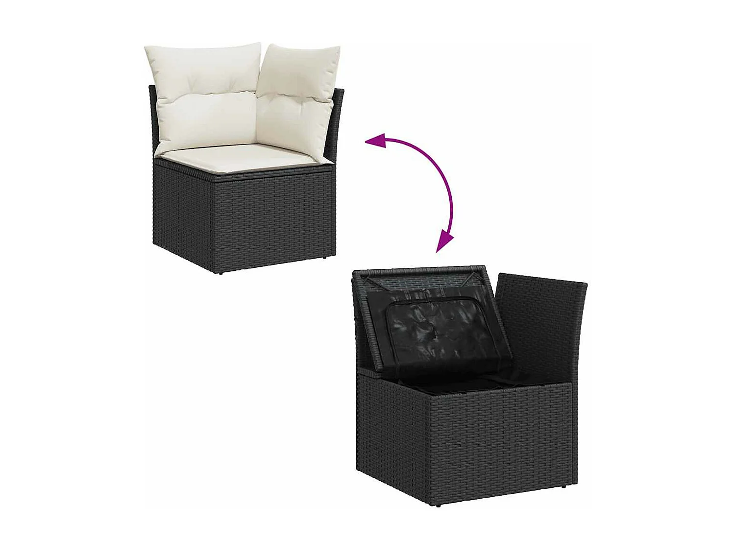 Set di mobili da giardino da 11 pezzi con cuscini neri in resina intrecciata