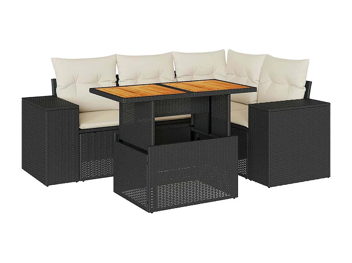 Conjunto de móveis de jardim de 5 peças com almofadas pretas em resina trançada