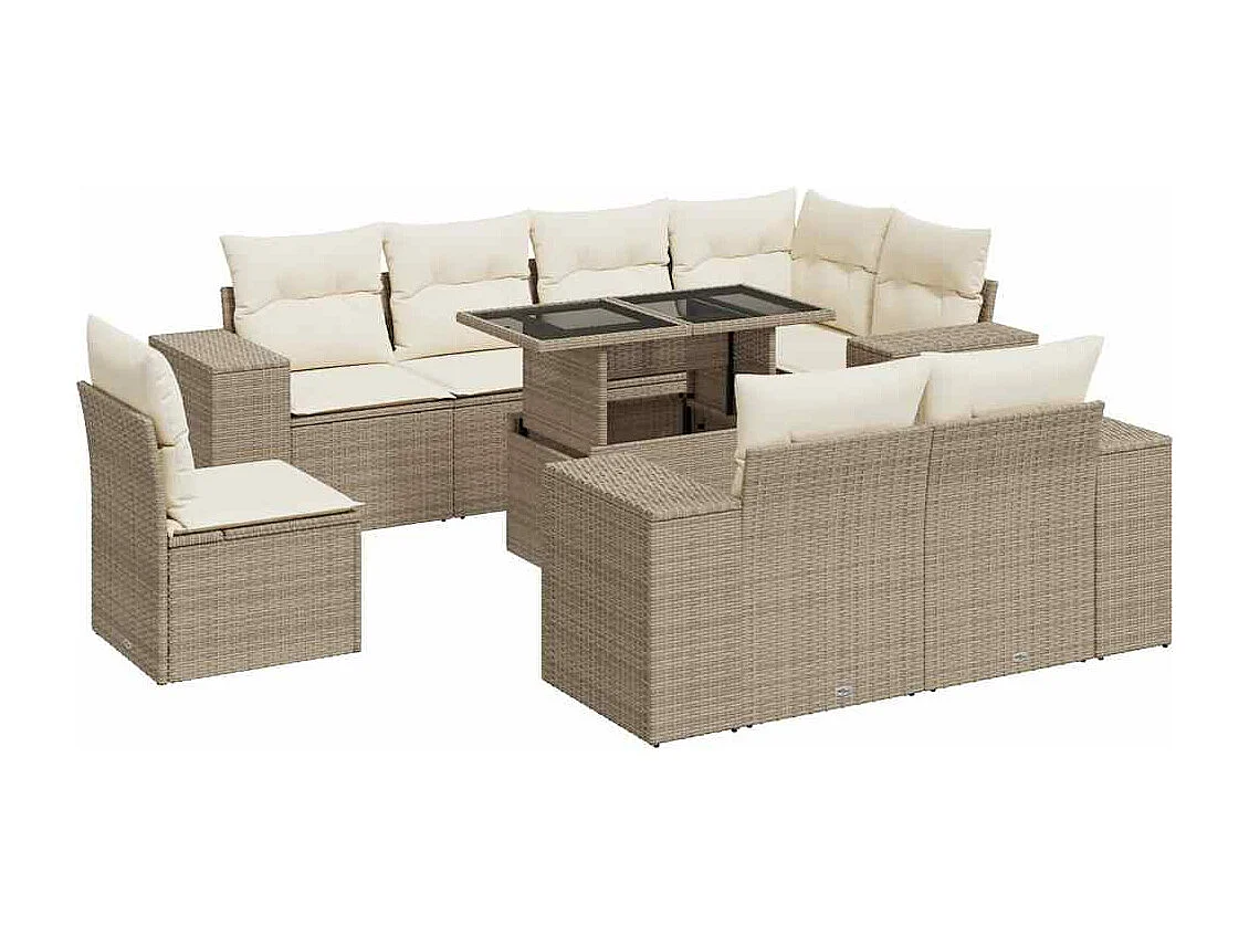 Salon de jardin avec coussins 9 pcs beige résine tressée