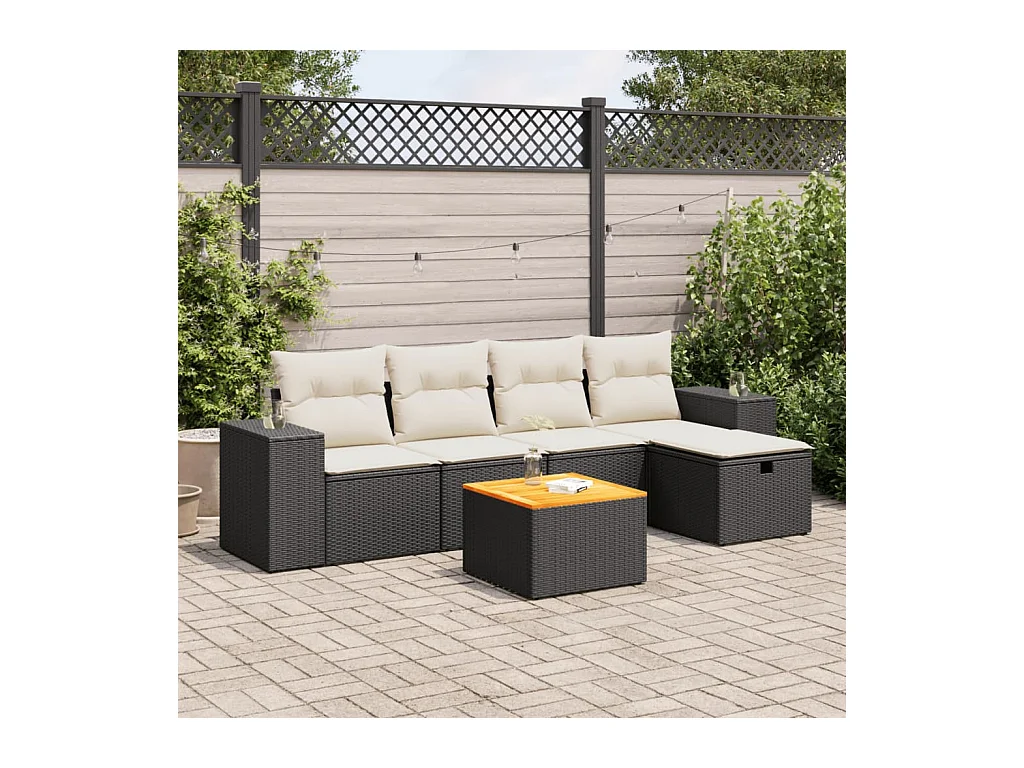 Salon de jardin 6 pcs avec coussins noir résine tressée